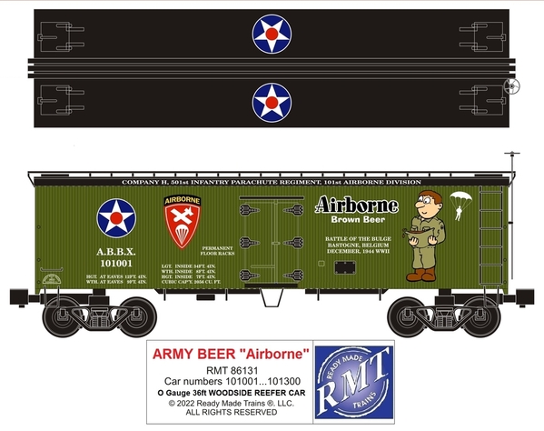 86131 ARMY AIRBORNE BEER 36ft woodside reefer car WEBSITE